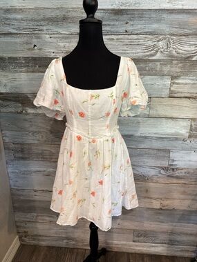 NWT Altar'd State White Mini Dress with Coral Floral Accents